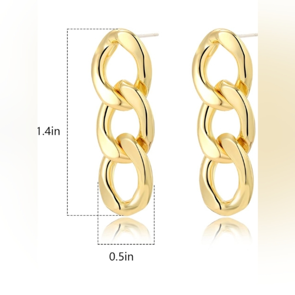 NEW 18K Gold plated Drop Earrings Chain Link - Picture 2 of 3